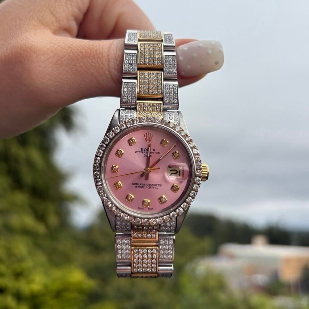 Authentic Rolex Oyster Perpetual Date 1500 34mm Buss Down Natural Diamond Watch - Picture 1 of 10